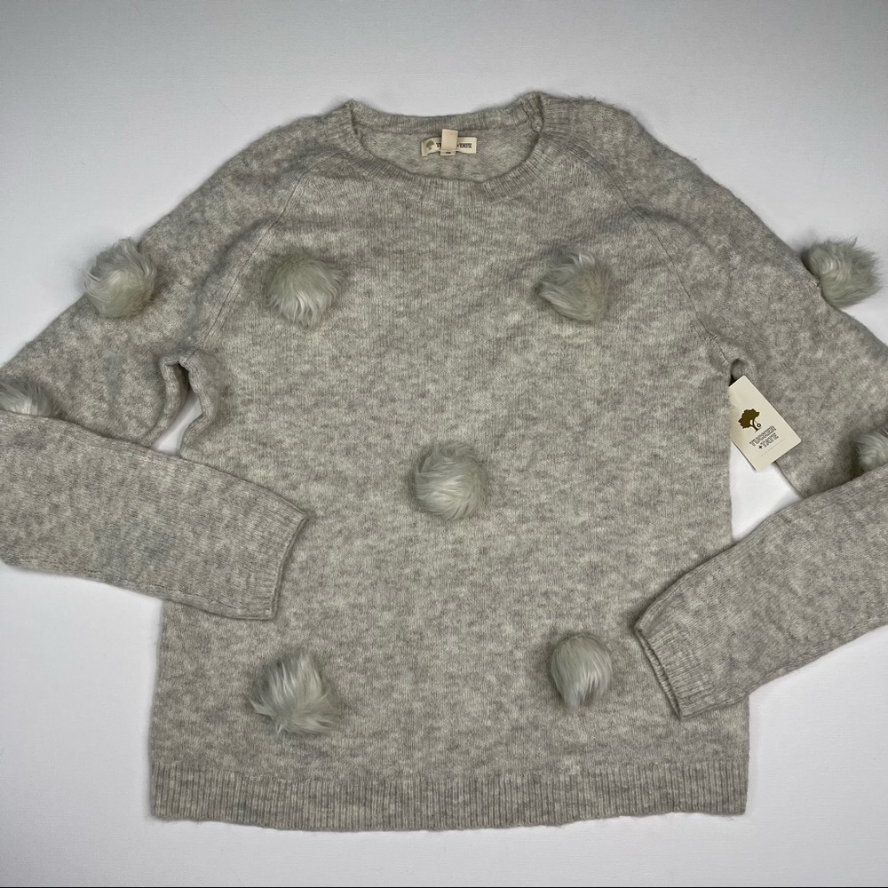 Tucker + Tate Sweater Ivory Egret Heather Fluffy Balls Wool Blend Faux Fur New